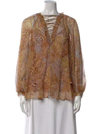 Pre-owned Zimmermann Silk Paisley Print Blouse In Yellow