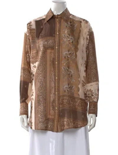 Pre-owned Zimmermann Silk Paisley Print Button-up Top In Brown