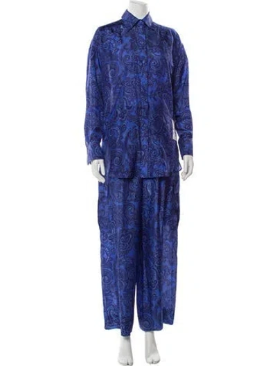 Pre-owned Zimmermann Silk Paisley Print Pant Set In Blue