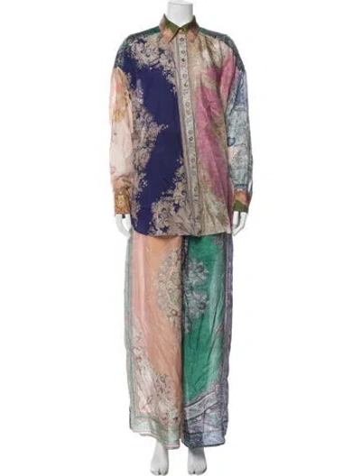 Pre-owned Zimmermann Silk Paisley Print Pant Set In Neutrals