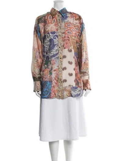 Pre-owned Zimmermann Silk Patterned Blouse In Pink