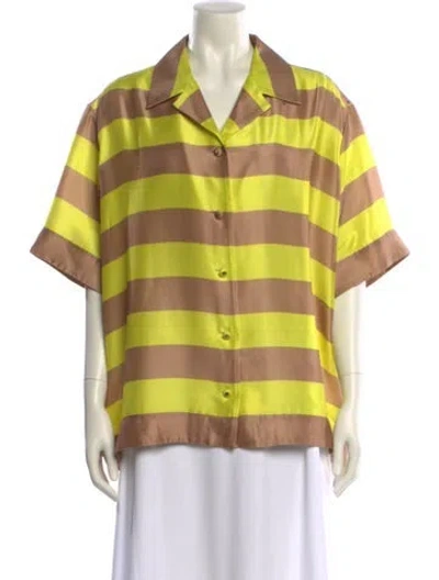 Pre-owned Zimmermann Silk Plaid Print Button-up Top In Yellow