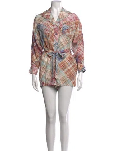 Pre-owned Zimmermann Silk Plaid Print Jumpsuit In Neutrals