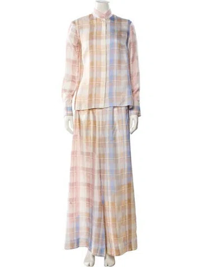 Pre-owned Zimmermann Silk Plaid Print Pant Set In Pink
