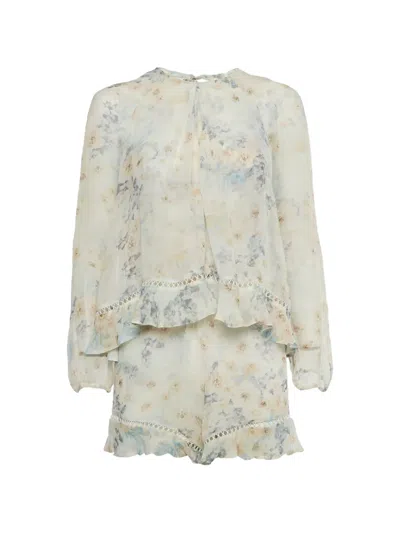 Pre-owned Zimmermann Silk Playsuit In Neutral
