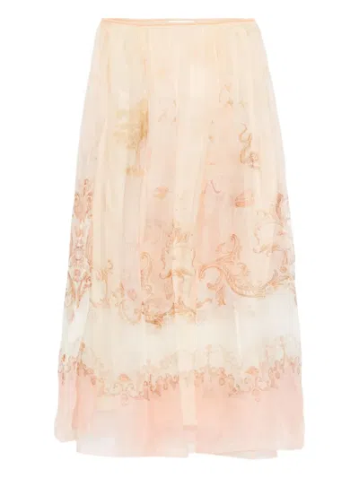 Zimmermann Silk Pleated Skirt In Neutral