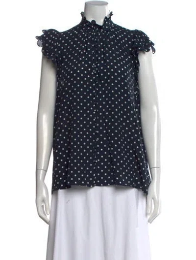 Pre-owned Zimmermann Silk Polka Dot Print Blouse In Blue