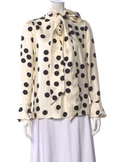 Pre-owned Zimmermann Silk Polka Dot Print Blouse In Neutrals