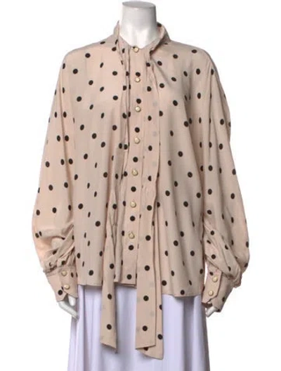 Pre-owned Zimmermann Silk Polka Dot Print Blouse In Neutrals