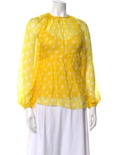 Pre-owned Zimmermann Silk Polka Dot Print Blouse In Yellow
