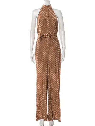 Pre-owned Zimmermann Silk Polka Dot Print Jumpsuit In Brown