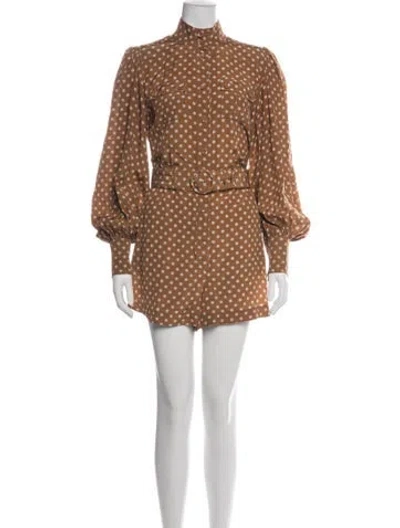 Pre-owned Zimmermann Silk Polka Dot Print Jumpsuit In Brown