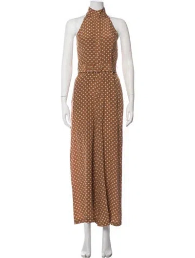 Pre-owned Zimmermann Silk Polka Dot Print Jumpsuit In Brown