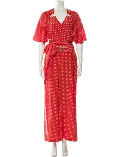 Pre-owned Zimmermann Silk Polka Dot Print Pant Set In Red