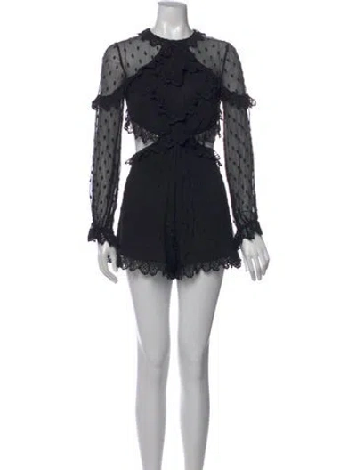 Pre-owned Zimmermann Silk Polka Dot Print Romper In Black