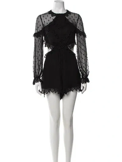 Pre-owned Zimmermann Silk Polka Dot Print Romper In Black