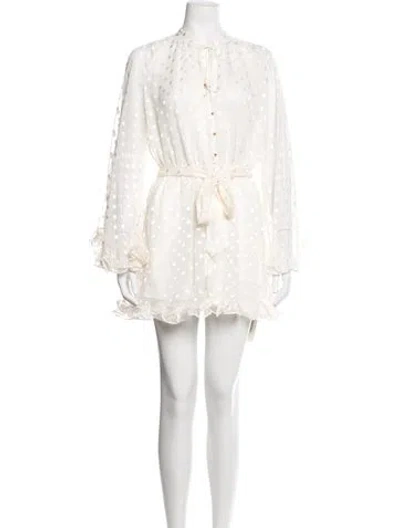 Pre-owned Zimmermann Silk Polka Dot Print Romper W/ Tags In Neutrals