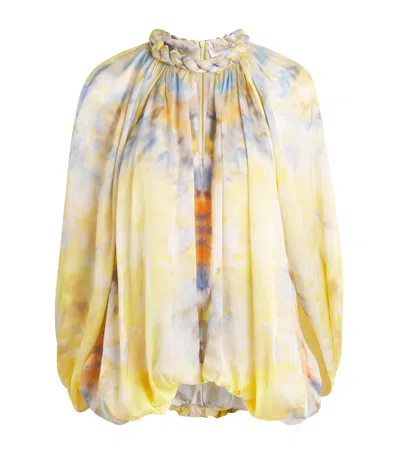 Zimmermann Silk Printed Alchemy Twisted Blouse In Yellow