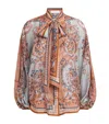 Zimmermann Paisley Floral Pure Silk Blouse With Self-tie Neck Detail