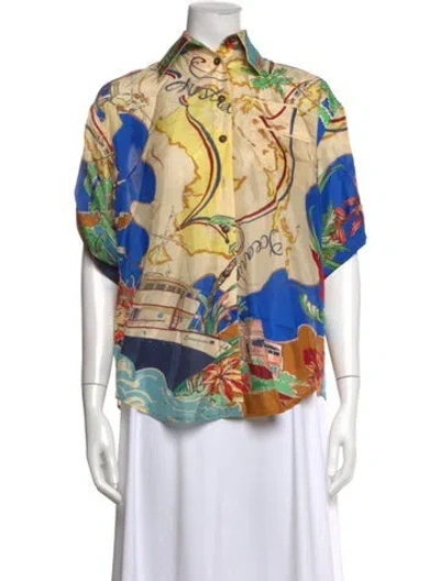 Pre-owned Zimmermann Silk Printed Blouse In Blue