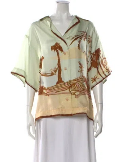 Pre-owned Zimmermann Silk Printed Blouse In Green