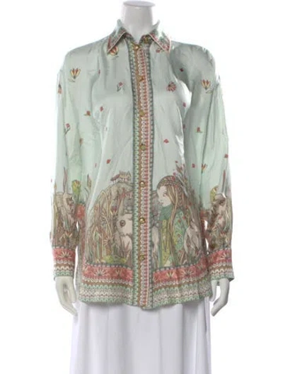 Pre-owned Zimmermann Silk Printed Blouse In Green