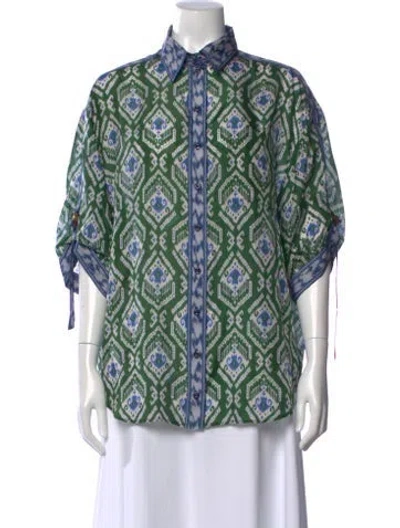 Pre-owned Zimmermann Silk Printed Blouse In Green