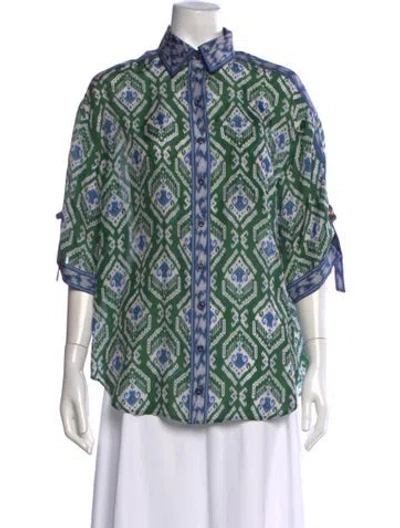 Pre-owned Zimmermann Silk Printed Blouse In Green