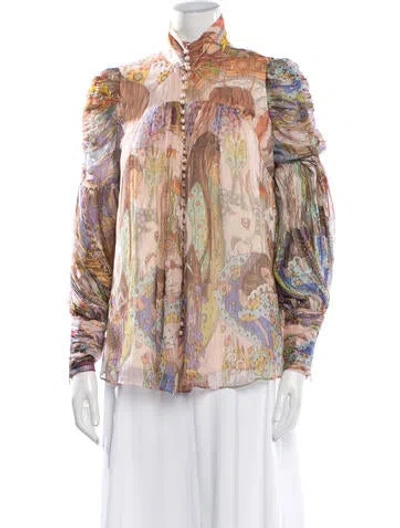 Pre-owned Zimmermann Silk Printed Blouse In Neutrals