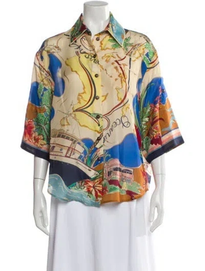 Pre-owned Zimmermann Silk Printed Blouse In Yellow