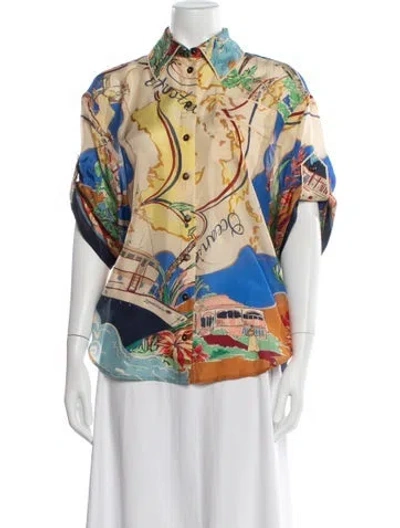 Pre-owned Zimmermann Silk Printed Blouse In Yellow
