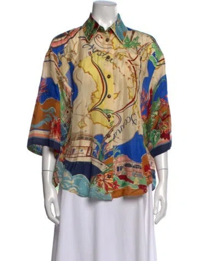 Pre-owned Zimmermann Silk Printed Blouse In Yellow