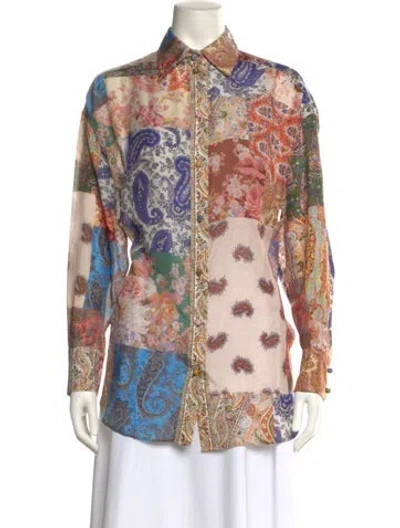 Pre-owned Zimmermann Silk Printed Button-up Top W/ Tags In Neutral