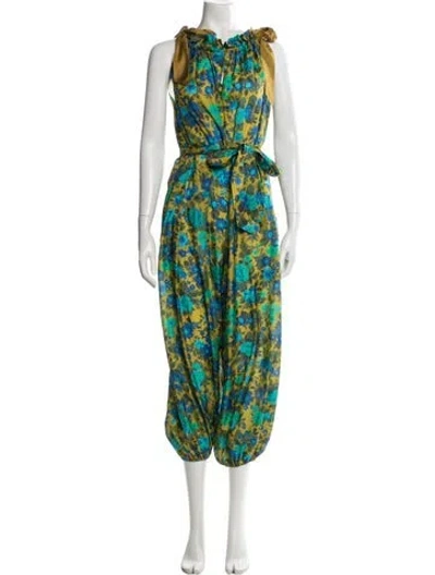 Pre-owned Zimmermann Silk Printed Jumpsuit In Green