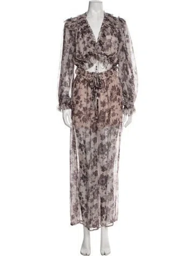 Pre-owned Zimmermann Silk Printed Pant Set W/ Tags In Purple