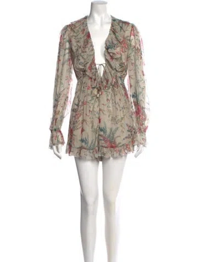 Pre-owned Zimmermann Silk Printed Romper In Gray