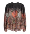 Zimmermann Rhiannon Ruffled Paisley-print Organic Silk Blouse In Black