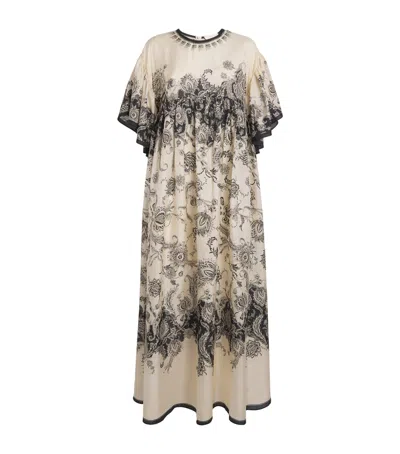 Zimmermann Cream Floral Habotai Silk Rhiannon Maxi Dress In Multi