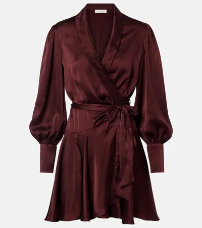 Zimmermann Silk Satin Wrap Dress In Burgundy