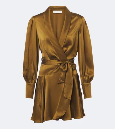 Zimmermann Wrap-style Mini Dress With Silk Texture And Flared Skirt In Brown