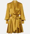 Zimmermann Silk Satin Wrap Dress In Yellow