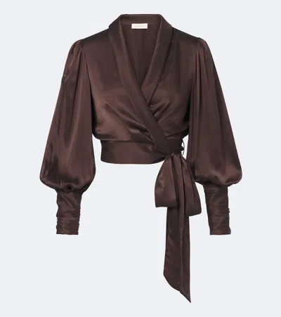 Zimmermann Knot-detailed Silk Satin Blouse In Brown