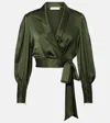 Zimmermann Silk Wrap Top With Puff Sleeves In Green