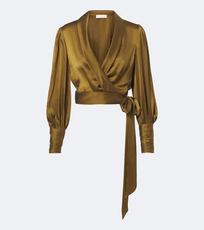 Zimmermann Silk Satin Wrap Top In Multi