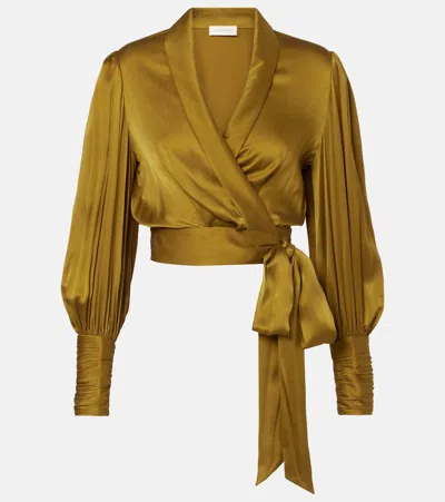 Zimmermann Silk Satin Wrap Top In Yellow