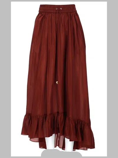 Zimmermann Silk Sheer Maxi Skirt With Ruffled Hem In Red