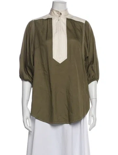 Pre-owned Zimmermann Silk Short Sleeve Blouse In Green