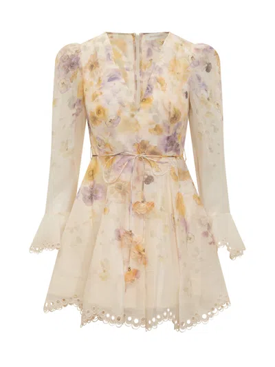 Zimmermann Silk Short Suit With Pansy Floral Print In Multi