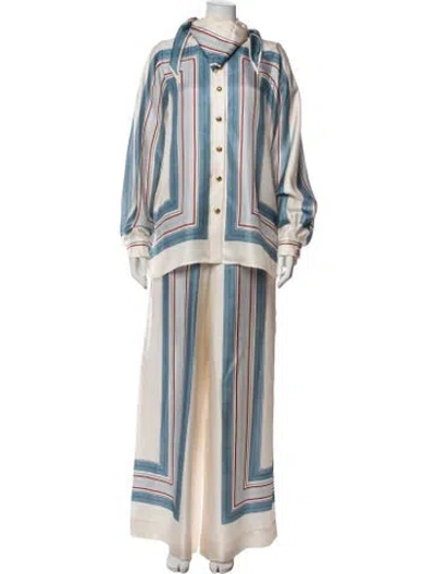 Pre-owned Zimmermann Silk Striped Pant Set In Neutral