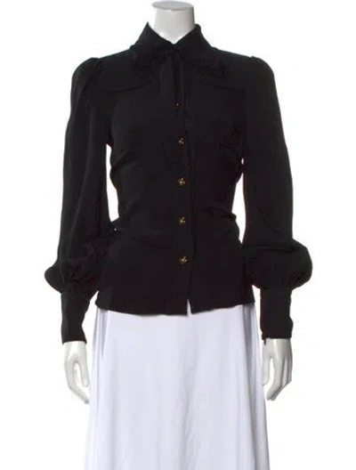 Pre-owned Zimmermann Silk Tie Neck Blouse In Black